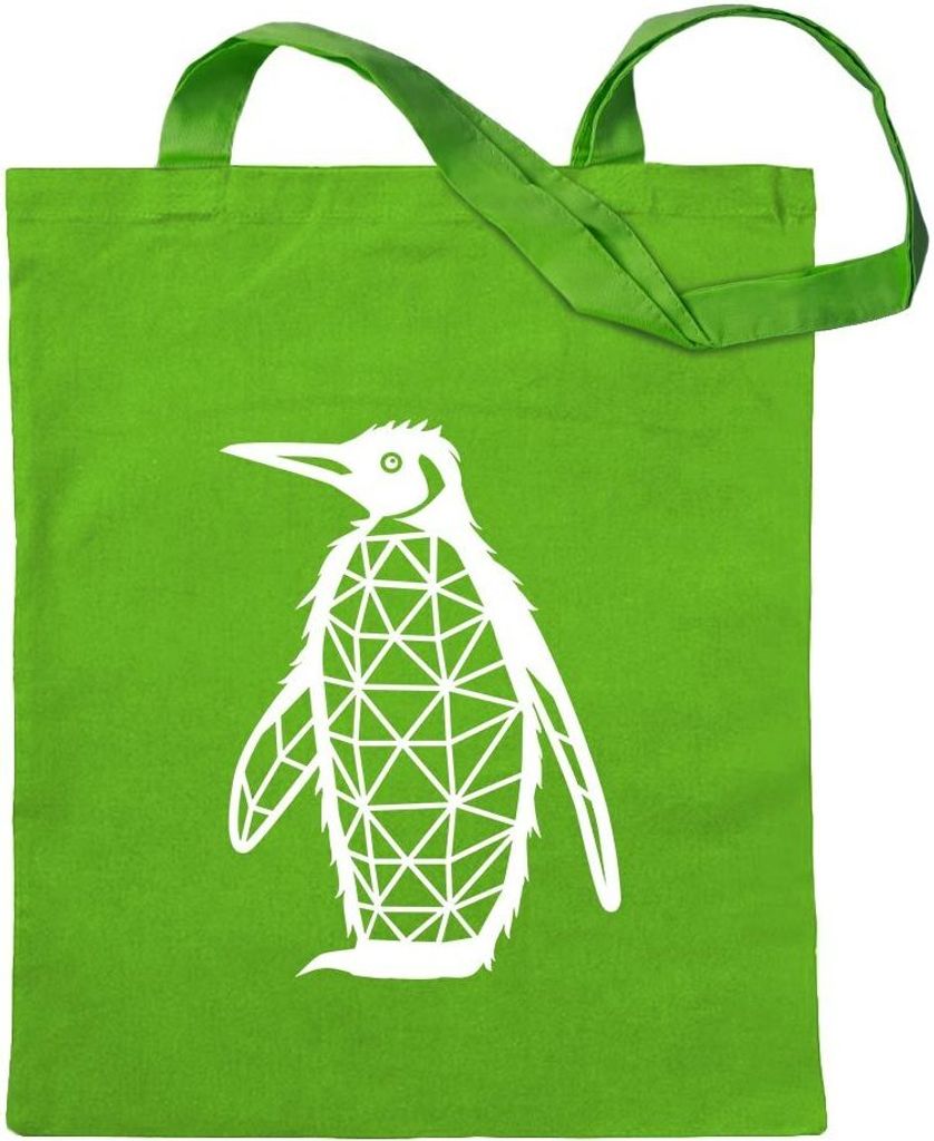 Kiwistar - Baumwolltasche - hellgrün - Polygon Pinguin Figur Tier Art - Tragetasche Stoffbeutel Umhängetasche langer Henkel