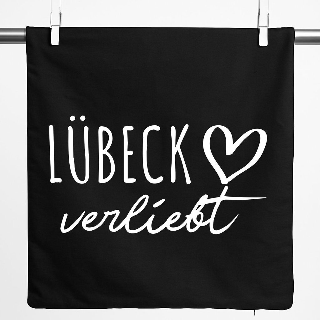 Huuraa Kissenbezug Lübeck verliebt 40x40cm Black Baumwolle Dekokissenbezug Geschenkidee