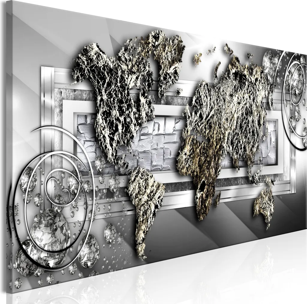 Tableau moderne pour salon : grande carte du monde abstraite 150x50 cm