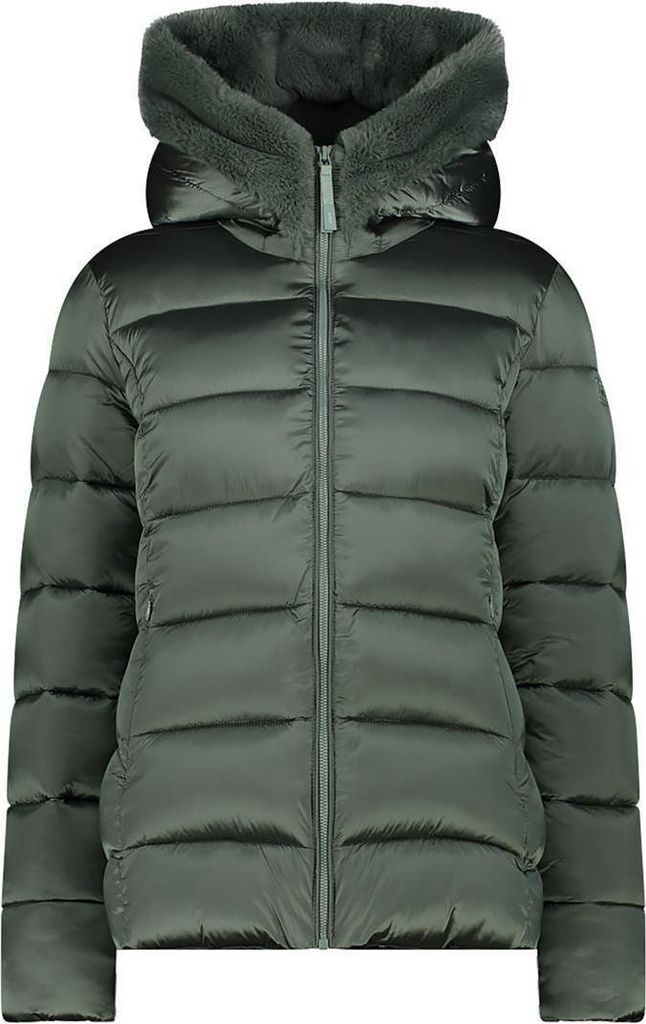 CMP Damen Winter Jacke wattiert mit Kunstpelzbesatz Kapuze grün D36