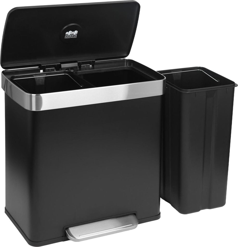 Harbour Housewares Doppel-Küchen-Treteimer aus Edelstahl – 60 l (2 x 30 l) – Mattschwarz