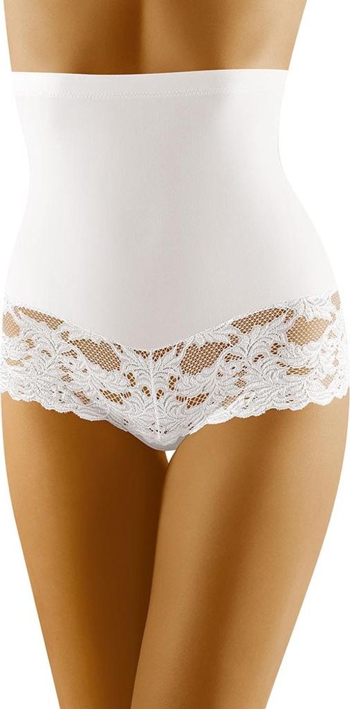 Wolbar Damen Hipster Slip Spitze Miederslip Hohe Taille Figurformende WB183 , weiß, M