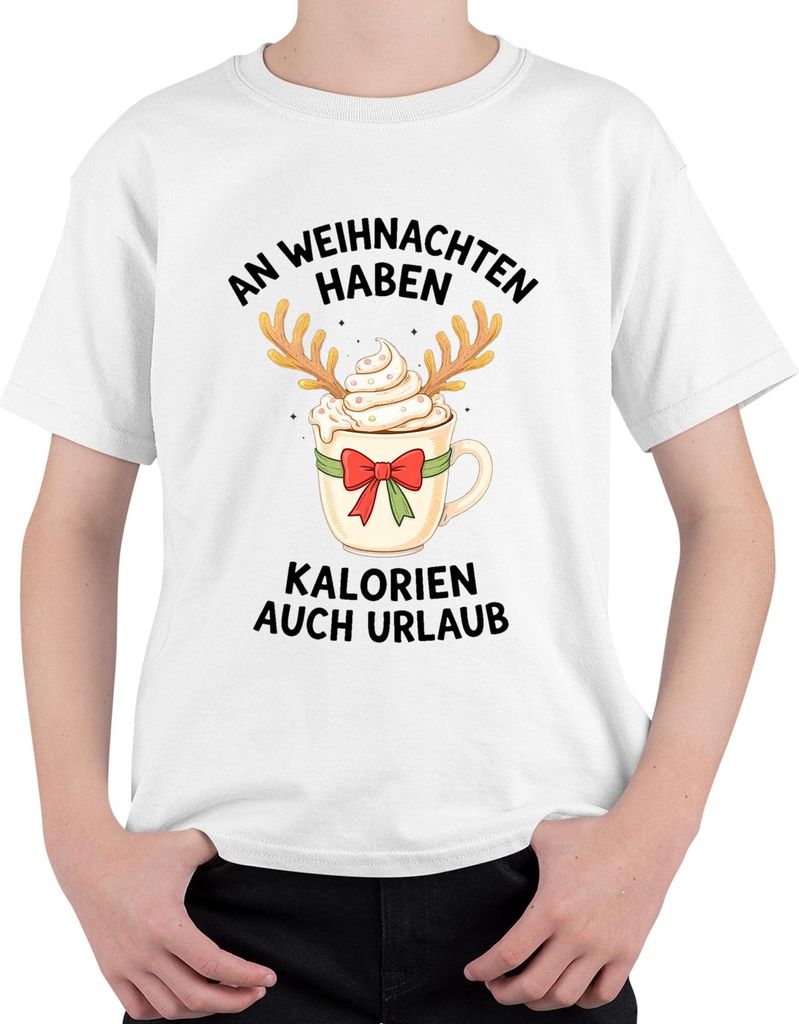 An Weihnachten haben Kalorien lustig Geschenk Kaffee Rentier Uni Kinder T-Shirt, Weiß, 104