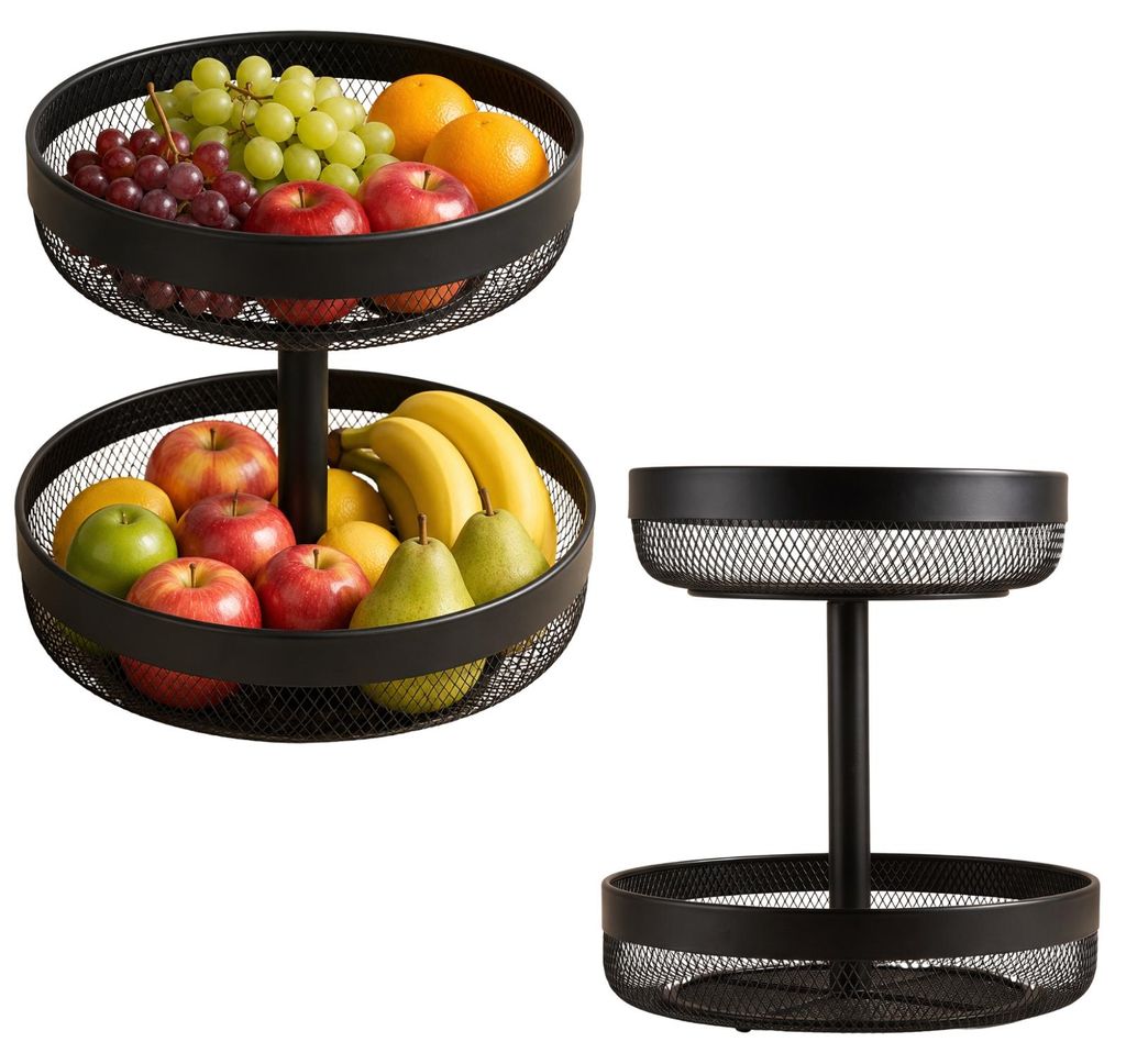 Vassoio metallico a due piani per frutta, diametro 30 cm, Immagine del prodotto 