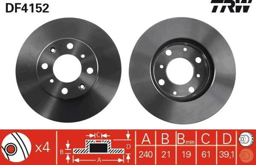 Jeu de disques de frein avant TRW DF4152 ventilés pour Honda City