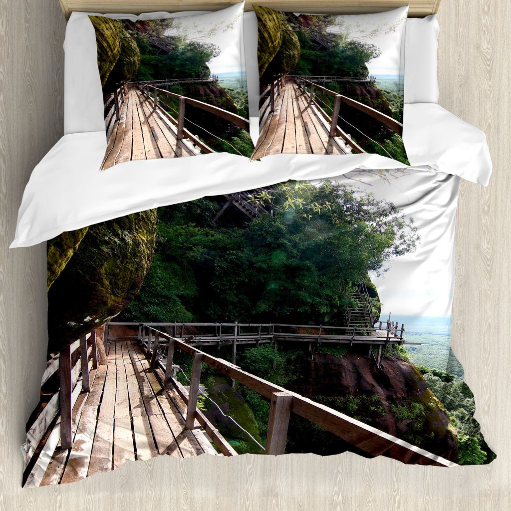 ABAKUHAUS Thailand Bettbezug Set für Einzelbetten, Berg Leiter und Pier, Milbensicher Allergiker geeignet mit Kissenbezug, 155 cm x 220 cm - 80 x ...