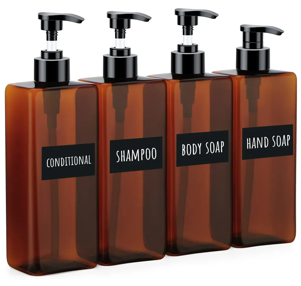 Flacon pompe 500ml anti-gaspillage pour gel douche et savon liquide ambre