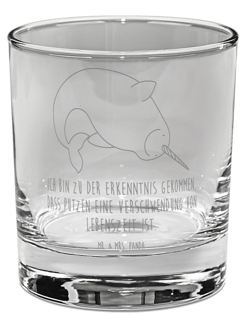 Mr. & Mrs. Panda Tumbler Narwal - Transparent - Geschenk, Whiskyglas, Glas, Wal, Putzen, Whiskey, Meer, Kinderzimmer, Hausfrau, Aufräumen, Whisky,...