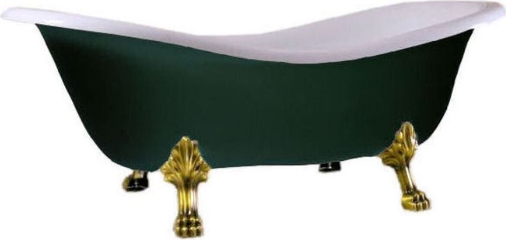 Casa Padrino Luxus Jugendstil Badewanne Weiß / Moosgrün / Gold 188 x 83 x H. 69 cm - Freistehende Retro Badewanne mit Löwenfüßen - Retro Badez...