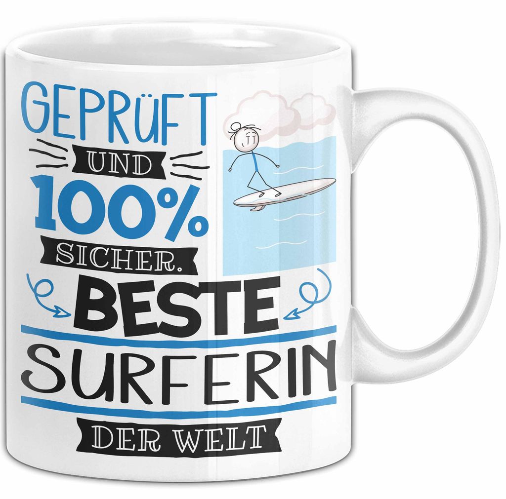 Beste Surferin Der Welt Tasse Geschenk für Eine Surferin Und Sicher Geschenkidee Geburtstag Weihnachten (Weiß)