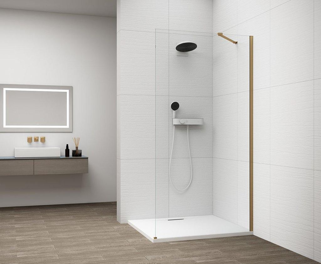 Polysan ESCA GOLD MATT Dusch-Glasteil, Wandmontage, Klarglas, 1200 mm