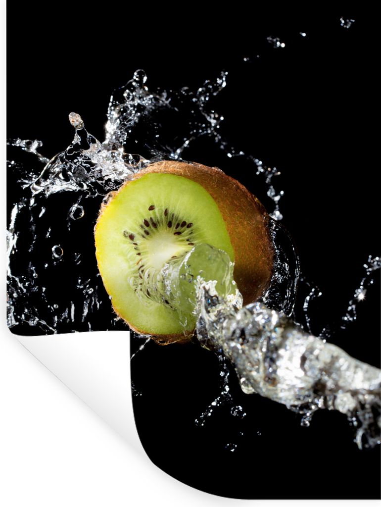 MuchoWow Wandtattoo Wandsticker Wandaufkleber Kiwi - Obst - Stillleben - Wasser - Schwarz 60x80 cm Selbstklebend und Repositionierbar - Repositio...