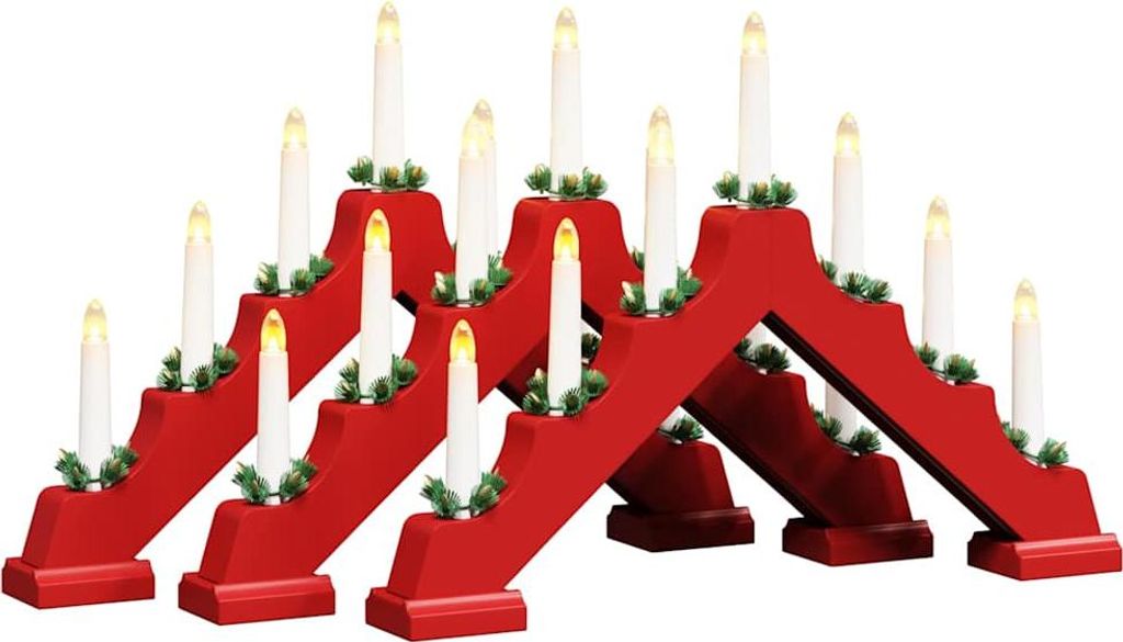 vidaXL Weihnachtskerzenbrücke mit 7 LEDs 3 pcs Rot 39,5 x 5 x 29 cm