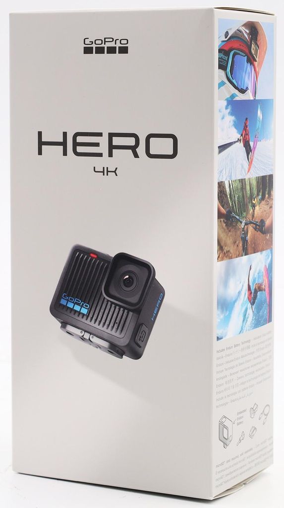 The image shows the retail packaging of a GoPro HERO 4K action camera.