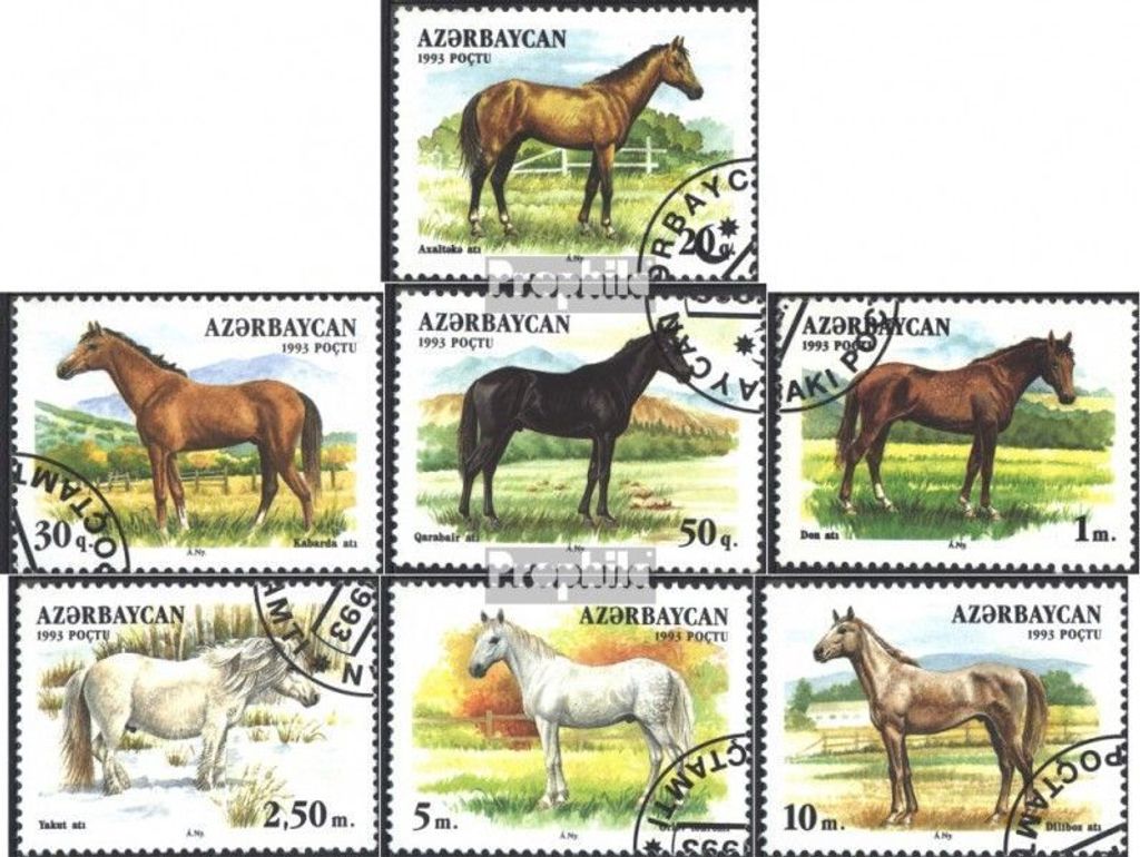 Briefmarken Aserbaidschan 1993 Mi 79-85 (kompl.Ausg.) gestempelt Pferde