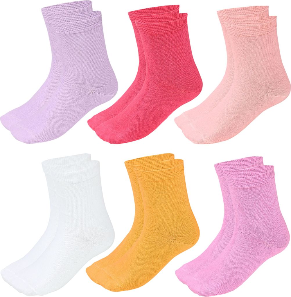 TupTam Kinder Socken Bunt Gemustert 6er Pack für Mädchen und Jungen, Farbe: Pink Aprikose Gelb Lila Weiß Koralle, Socken Größe: 35-38