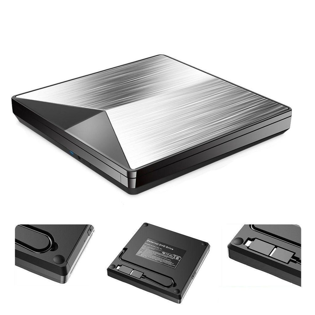 Externer DVD/CD Brenner , USB 3.0 & Typ-C, 24x Geschwindigkeit, Schubfach, tragbares Laufwerk für Datensicherung, Filme & Musik