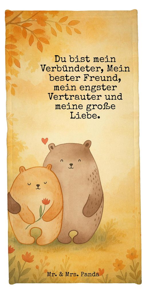 Mr. & Mrs. Panda Handtuch Bären Liebe Design - Grau Pastell - Geschenk, Verknallt, Badhandtuch, Kuscheln, Bärchen, Duschtuch, Freundin, Hochzeits...