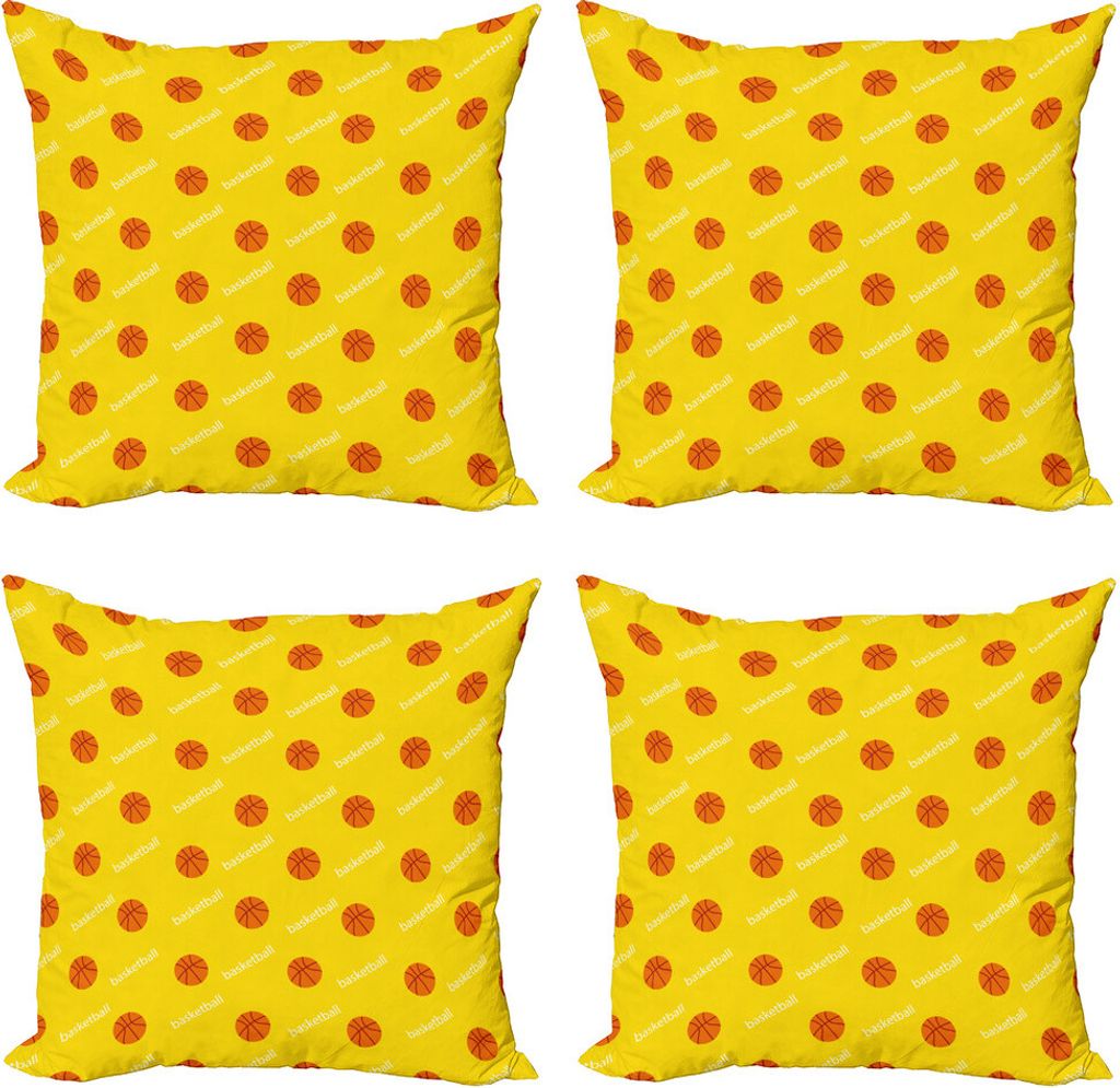 ABAKUHAUS Basketball Kissenbezug Set (4 Stück), Leichtathletik Fun Spiel, Moderner Doppelseitiger Digitaldruck, 40 cm x 40 cm, Gelb Orange Weiß