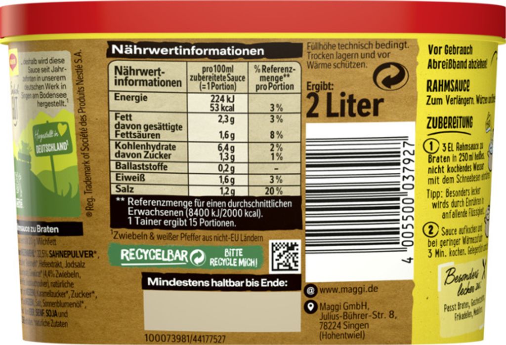 Dose Maggi - Rahm-Sauce zu Braten - 1,5 L Produktbild 8