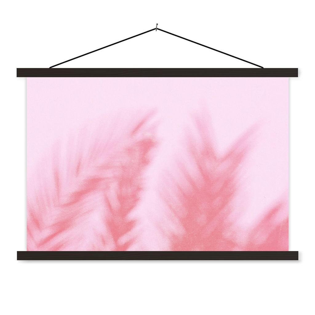 MuchoWow Textilposter Pflanzen - Blätter - Rosa 90x60 cm mit schwarzem Rahmen - Aufhängungssatz