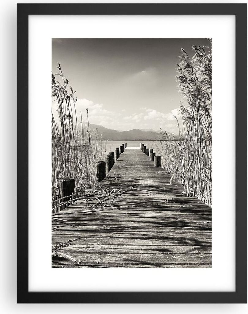 Gerahmtes Poster - Schwarzer Rahmen - Brücke Pier Sepia - 30x40 cm - Wand Bild - Wanddeko - Wandbilder - Kunstposter - Wandposter - Bilderrahmen -...