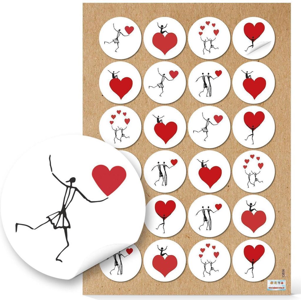 Herzmensch Aufkleber - 4 cm rund - weiß rot schwarz mit Herzen24 Aufkleber / 1 Bogen