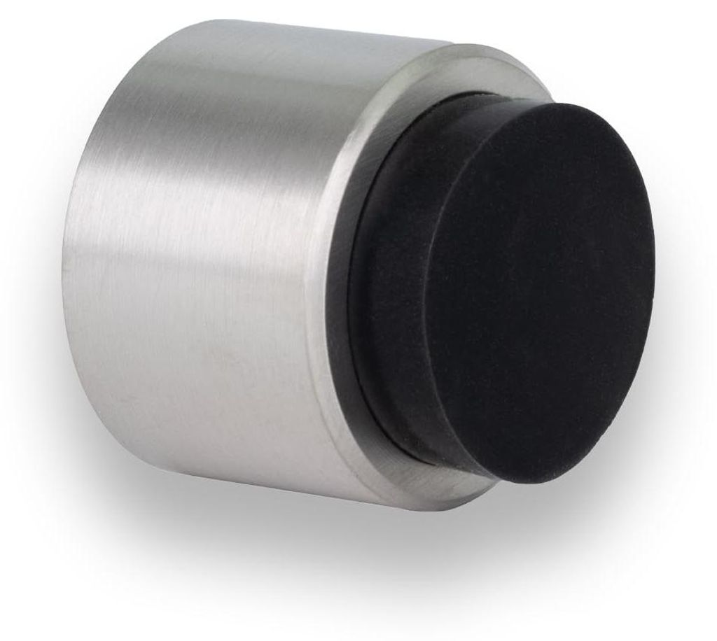 Selbstklebender Türstopper für Wände | Ø 28 x 28 mm | Edelstahl, schwarzer Gummi | Hervorragende Haftung | I-19828TPMAM