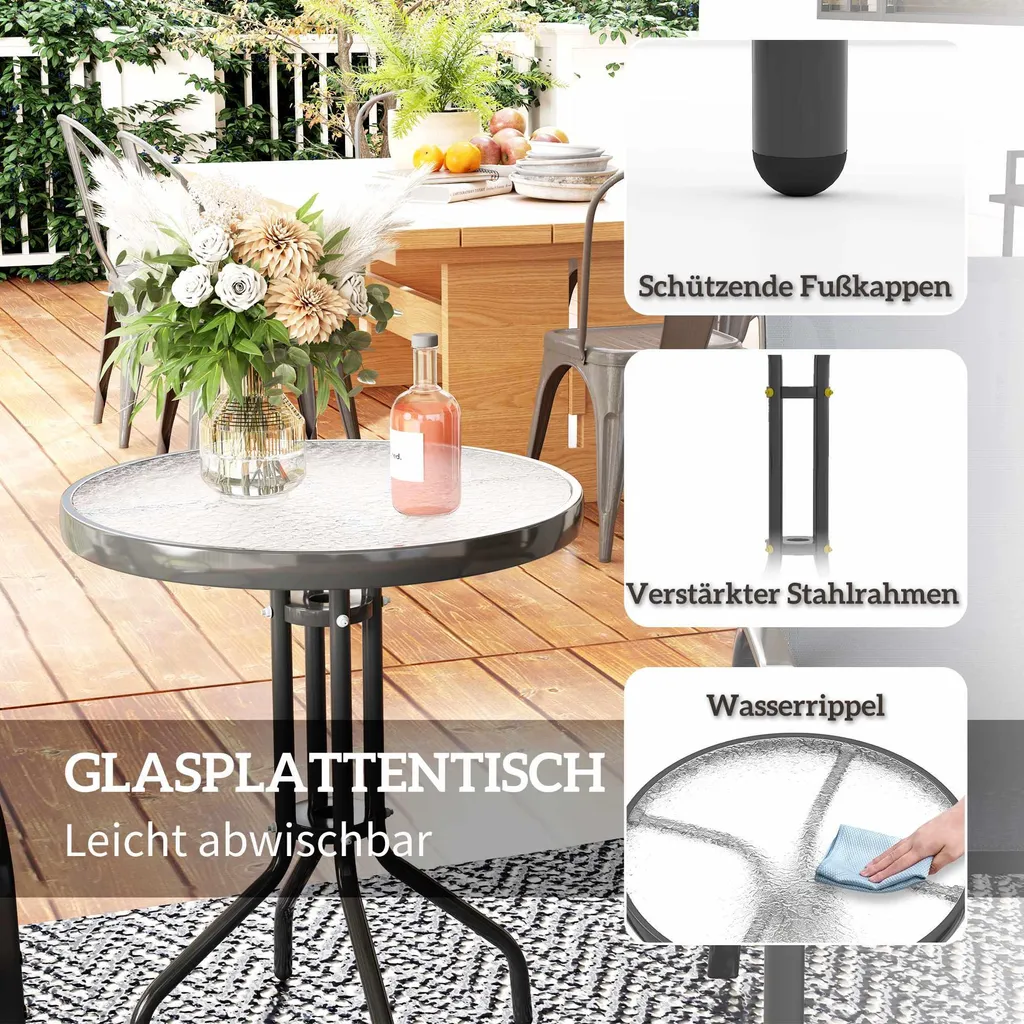 Ensemble bistro d'extérieur 3 pièces avec table en verre et chaises - 7