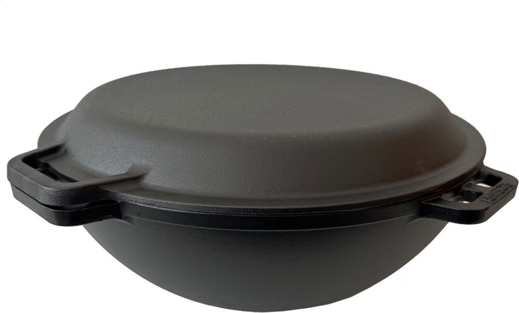 ROBARI Kazan Gusseisen 12 Liter Kasan mit Pfannendeckel aus Gusseisen Wok Asia