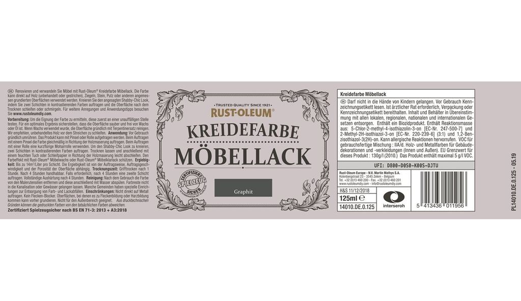 Rust Oleum Shabby Kreidefarbe Möbellack Graphit mattes Produktbild 2