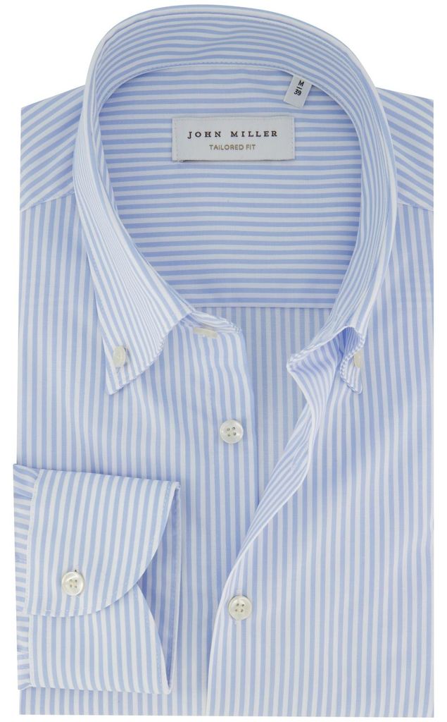 Hellblaues Hemd John Miller gestreift Button-down-Kragen