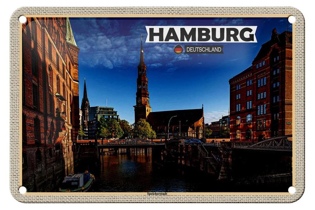 Blechschild Städte Hamburg Speicherstadt Architektur 18x12cm Schild