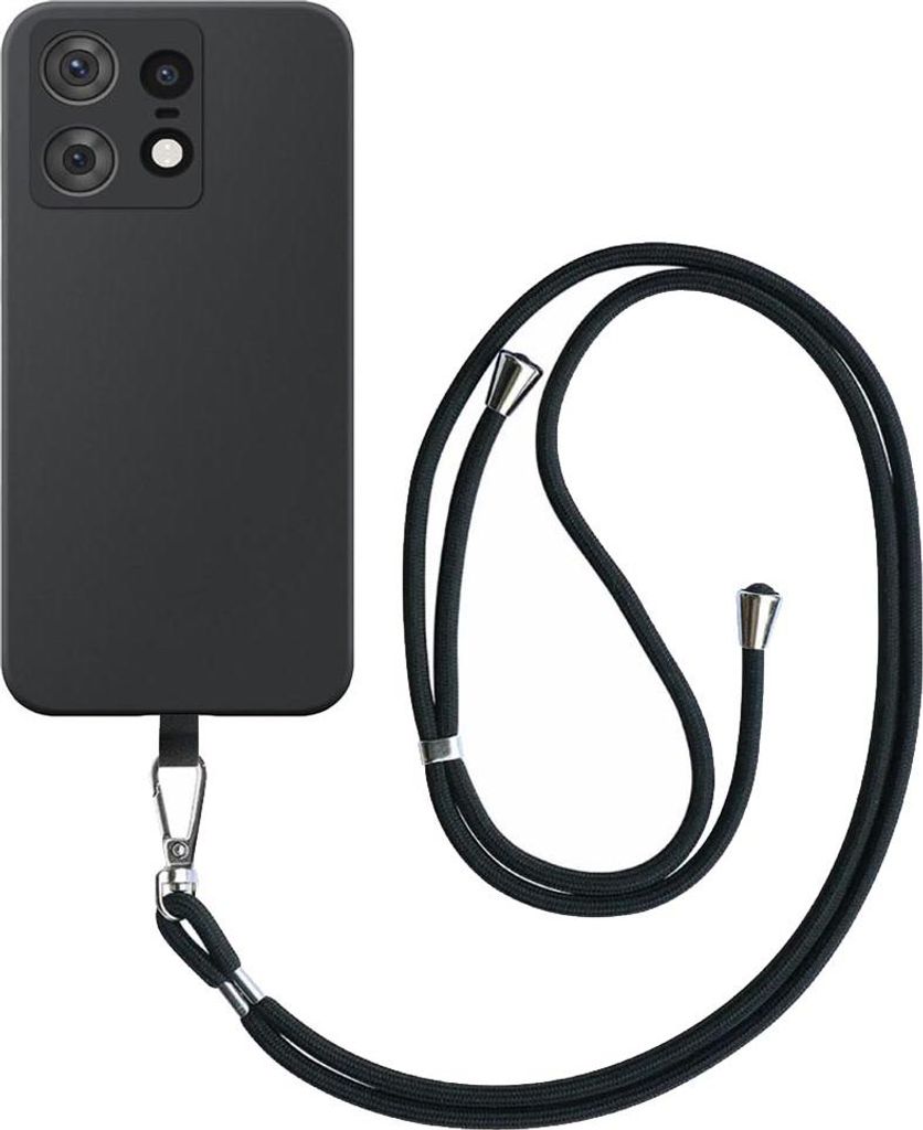Fit für Motorola Edge 50 Pro Phone Case mit abnehmbarem schwarzem Lanyard - Flexible Back Cover Case Silikon TPU mit schwarzem Lanyard - Schwarz -...