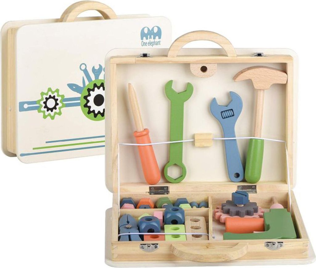 Holz Spielzeug-Werkzeugkoffer für Kinder mit Werkzeugen, Produktbild 