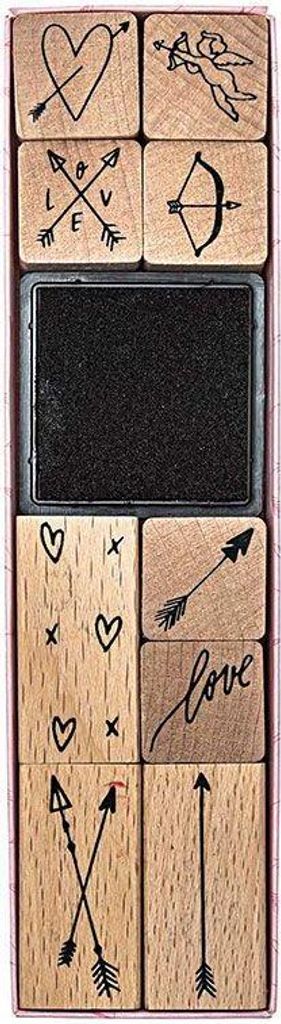 9 Holzstempel mit Tinte - Pfeile & Liebe
