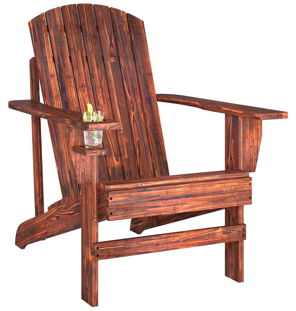 Adirondack-Gartenstuhl mit Becherhalter Gartenliege Balkonstuhl Massivholz Verkohlt 72 x 95 x 93 cm
