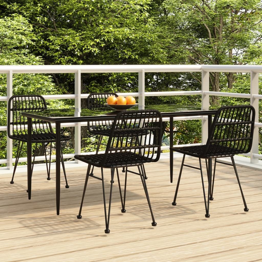 "Rabatt" 5-tlg. Garten-Essgruppe - mit tishe & Stuhl - Schwarz Poly Rattan - Lounge-Dining set CC7790