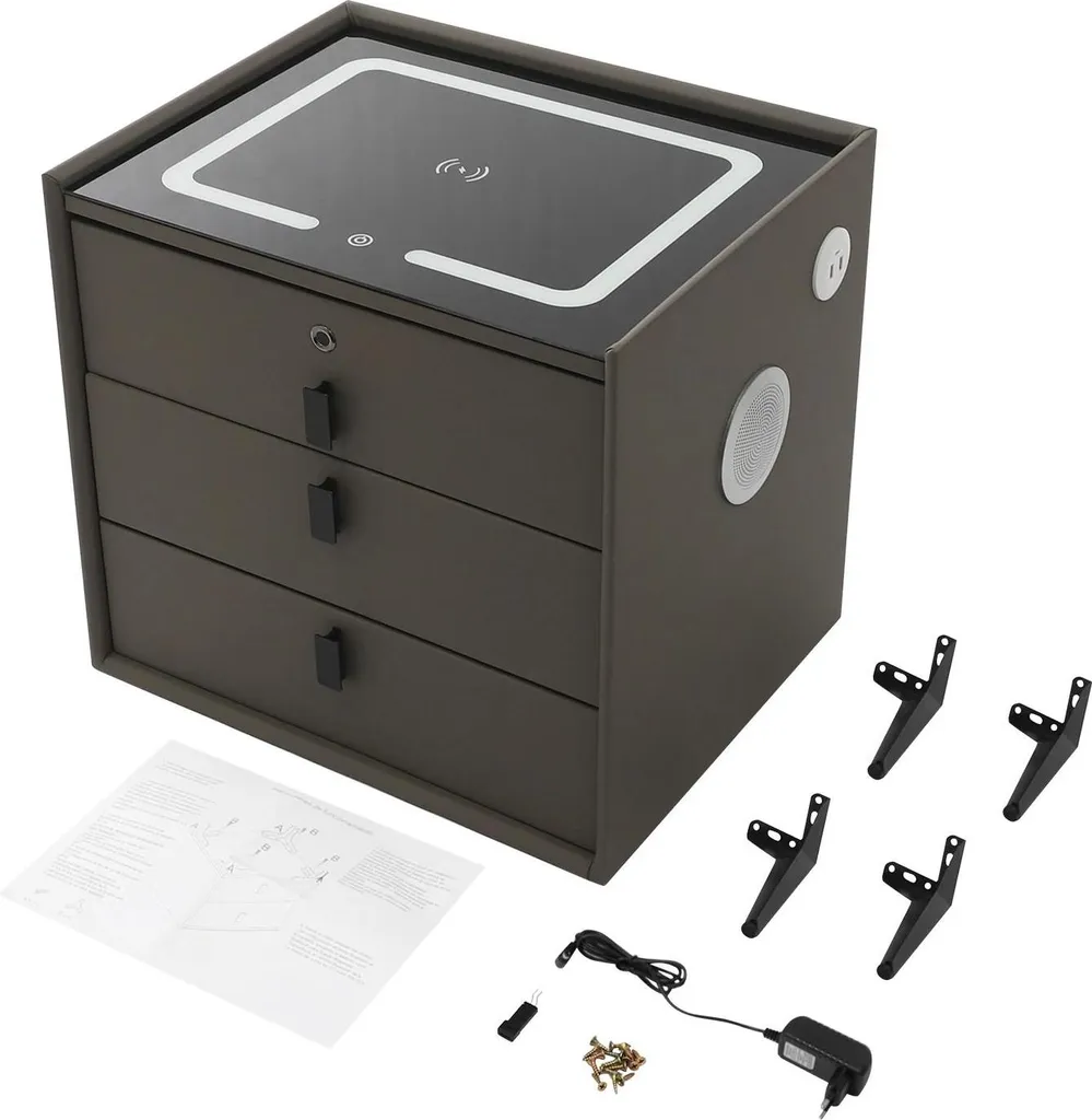 Table de nuit connectée marron : recharge sans fil et son Bluetooth - 3