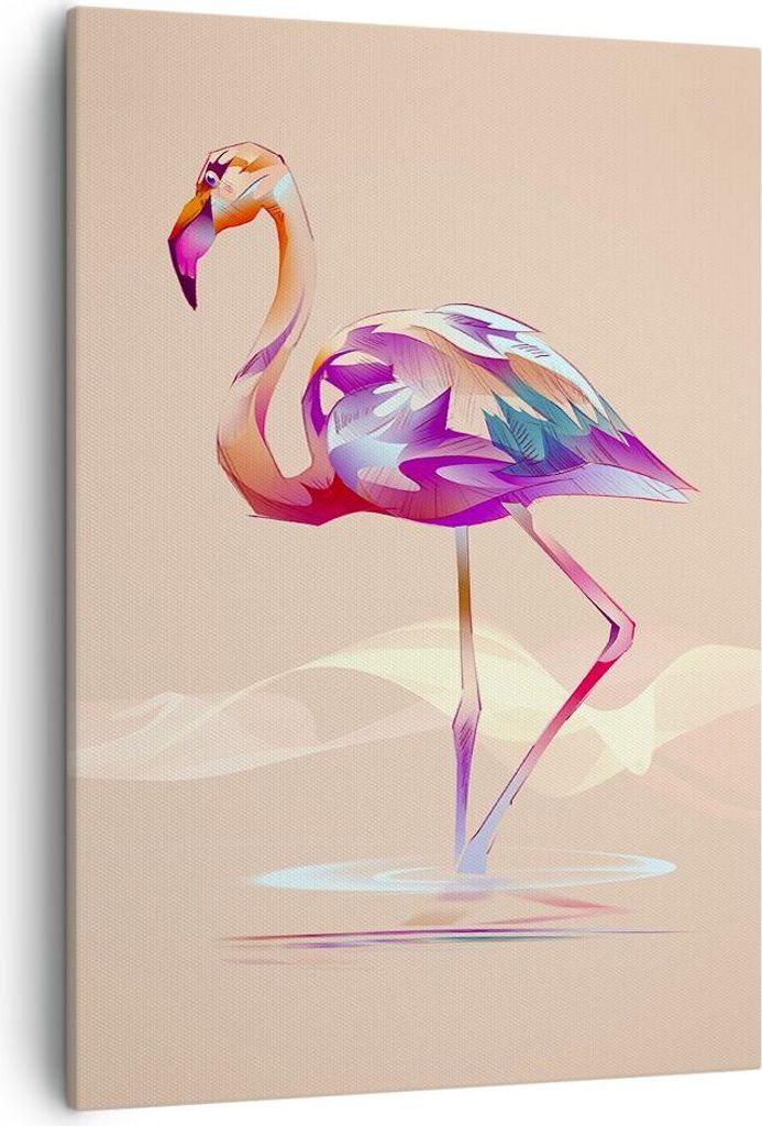 Bild auf Leinwand - Leinwandbild - Einteilig - Flamingo Vogel Wasser - 50x70cm - Wand Bild - Wanddeko - Wandbilder - Leinwanddruck - Wanddekoration...