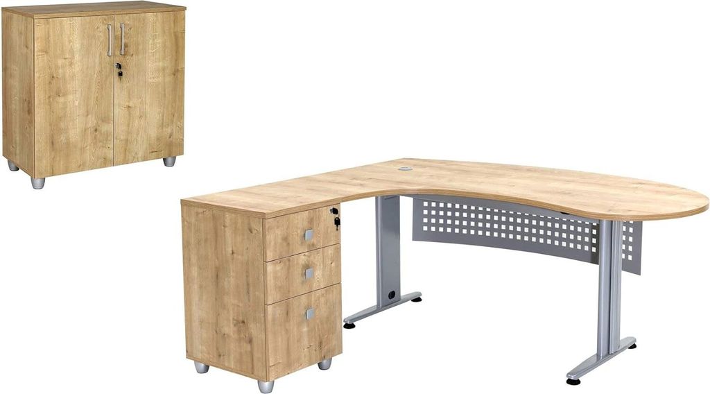 Schreibtisch Set 1 GELA,Saphir Eiche Nachbildung,links gewinkelt,inkl.Schreibtisch,Beistellcontainer 3 Schübe,Aktenschrank