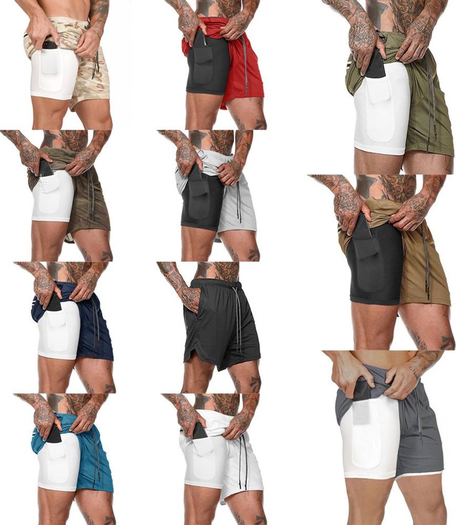 Männer 2-in-1 Workout Laufshorts Sport Hip Fitness Leichtes Fitnessstudio Yoga Training Sport Wear Krawattengürtel Taille Heiße Hosen Loose-Fit ...