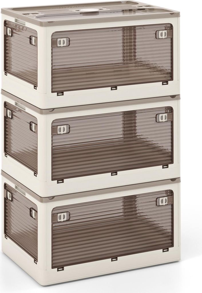 GOPLUS 3 Ebenen Aufbewahrungsbox mit Deckel & Rollen, faltbare Stapelboxen mit 5 Türen, 51,5 x 36,5 x 88 cm, weiß