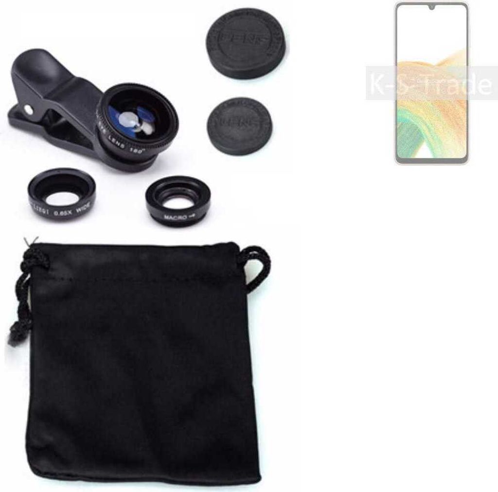 K-S-Trade Smartphone Kamera Linsen Set Kompatibel mit Samsung Galaxy A33 5G 3in1 Clip-On Kamera Adapter Macro Weitwinkel FishEye Fischauge Objektiv