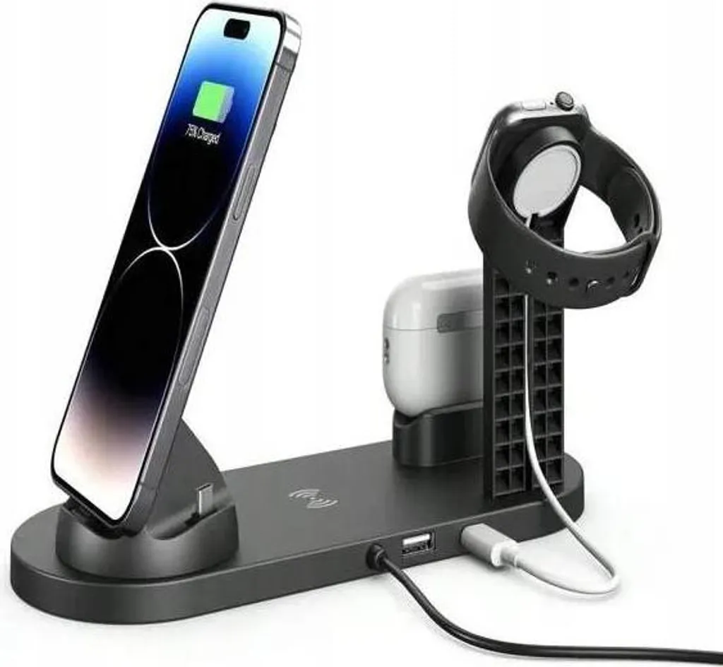 Chargeur à induction 6 en 1 compact avec dock rotatif multi-embouts
