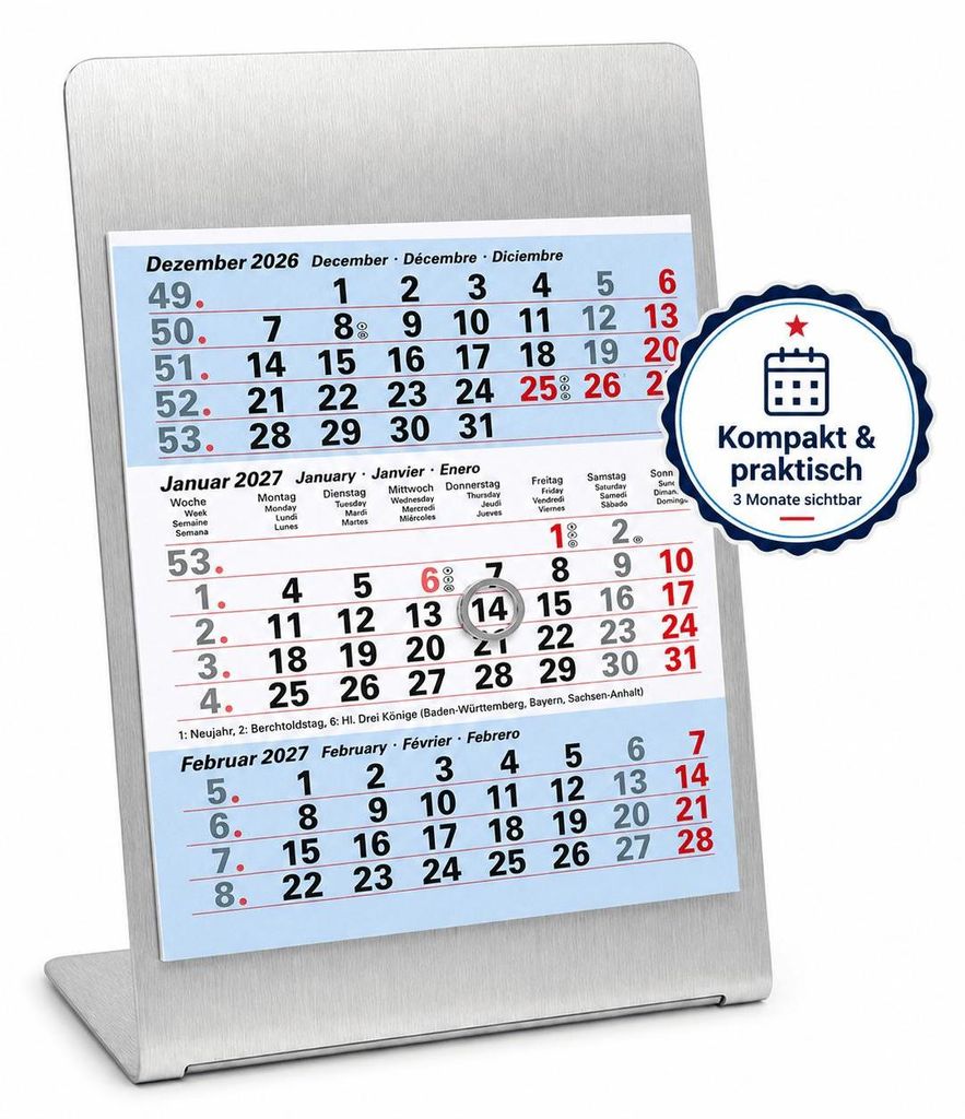 Tischkalender 2027 mit Metallaufsteller magnetisch Produktbild 