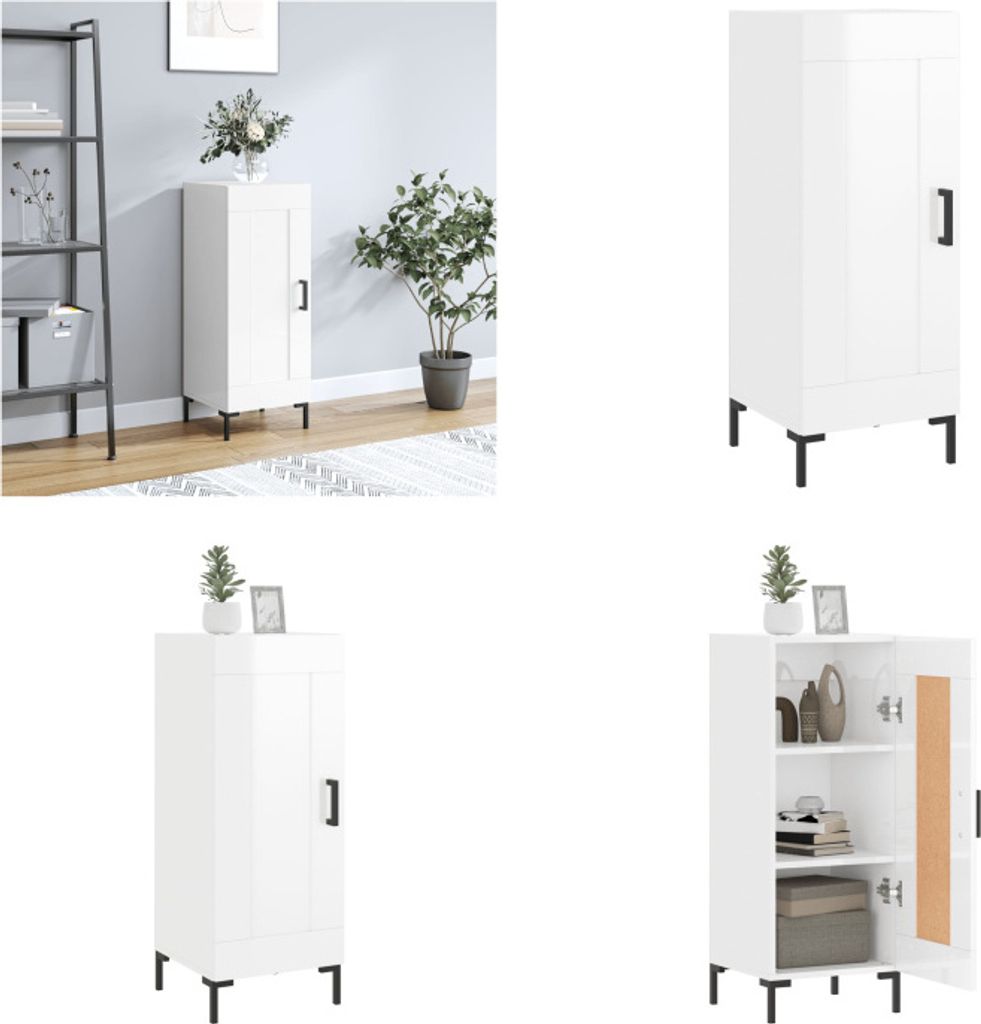 vidaXL Sideboard Hochglanz Weiß 34,5x34x90 cm Holzwerkstoff - Sideboard - Sideboards - Schrank - Aufbewahrungsschrank