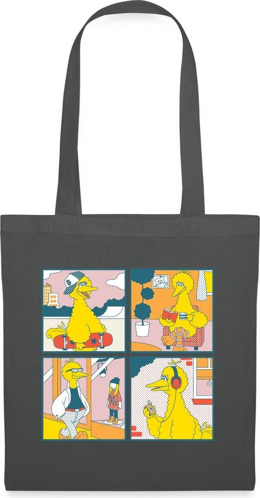 Spreadshirt Sesamstraße Bibo Comic Kacheln Stoffbeutel, One size, Graphite