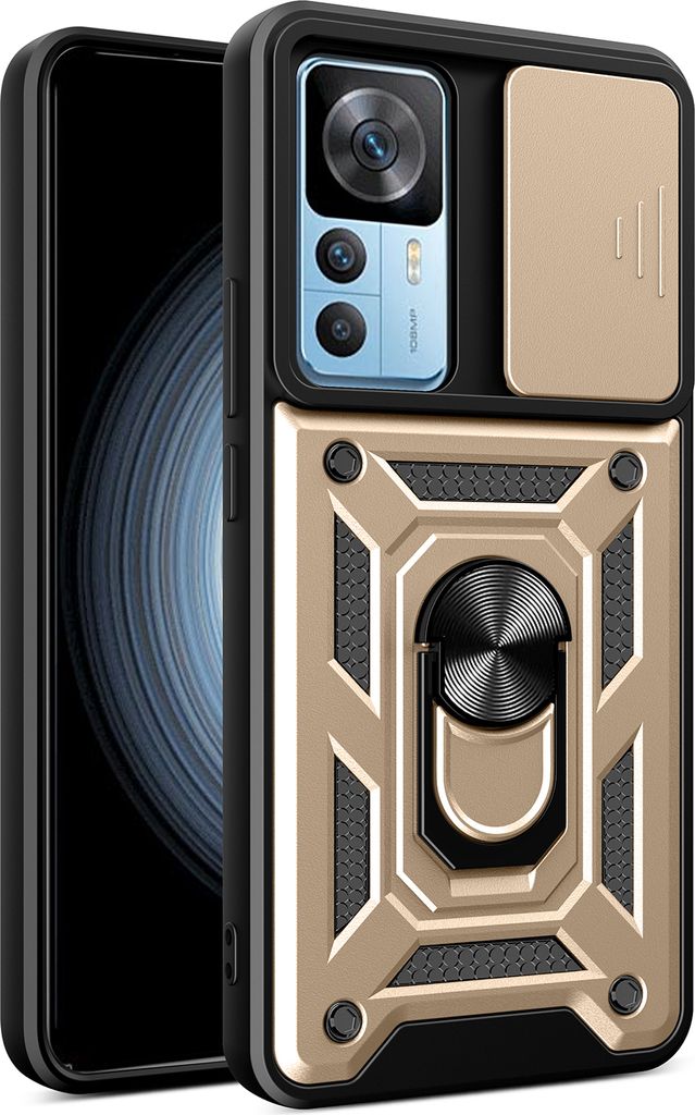 Xiaomi 12T Pro Hülle mit Ring Ständer Halter Dia Kameraschutz TPU PC Schutzhülle für Xiaomi 12T / 12T Pro / Redmi K50 Ultra Gold