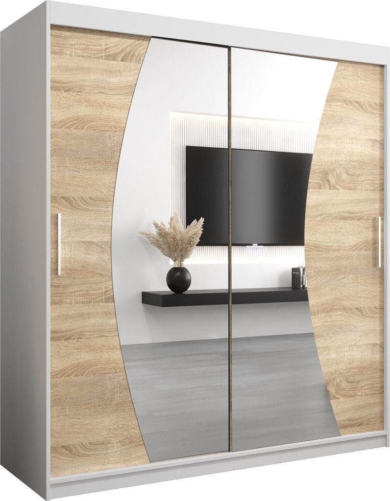 Kleiderschrank, Schiebetürenschrank Schlafzimmer, Schrank mit Spiegel WAVE 180 cm